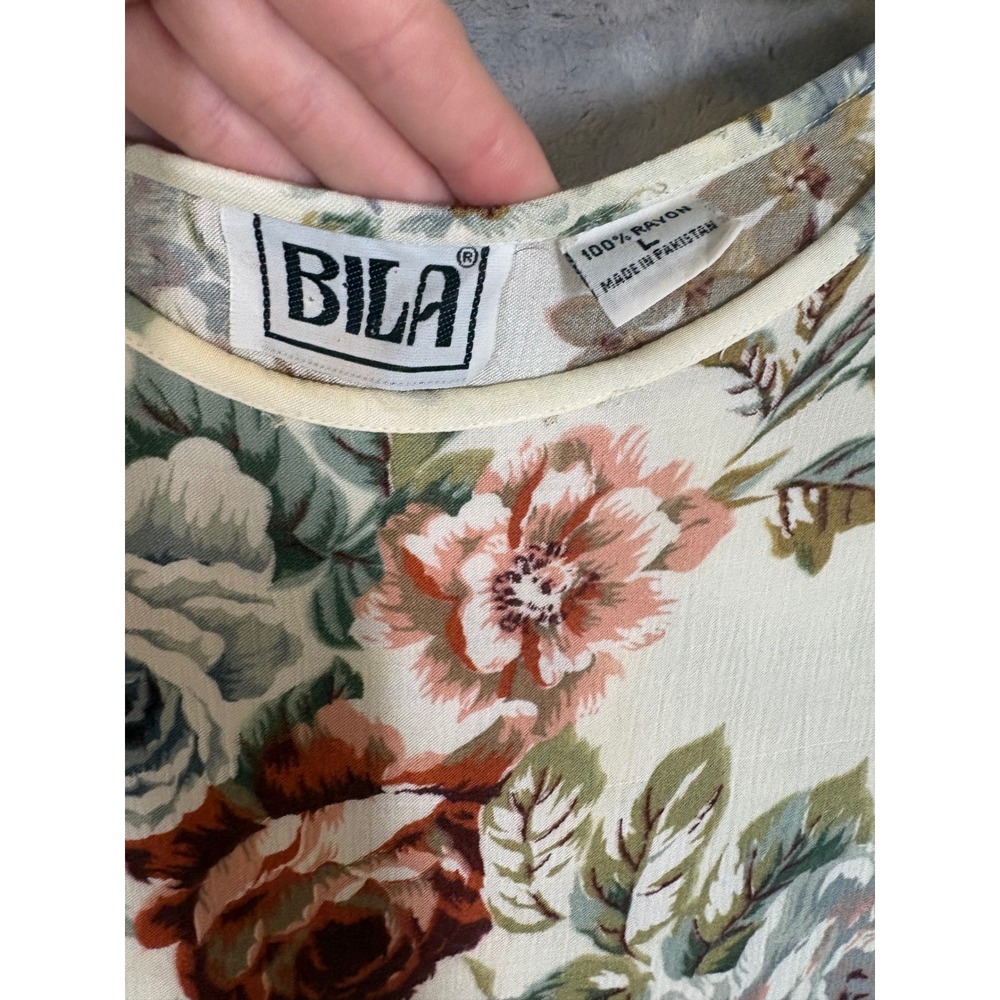 Vintage 90's Bila Antique Rose Floral Maxi Jumper Dress L Cottagecore Feminine - Picture 10 of 11